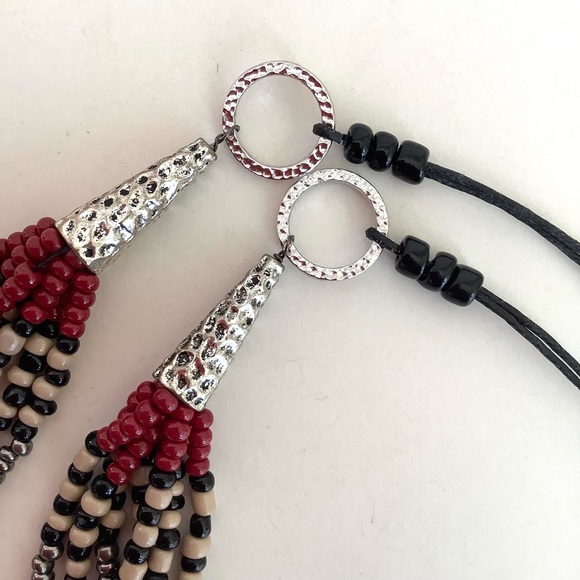 Handmade boho tribal festival necklace red and silver 28” long - Picture 4 of 4